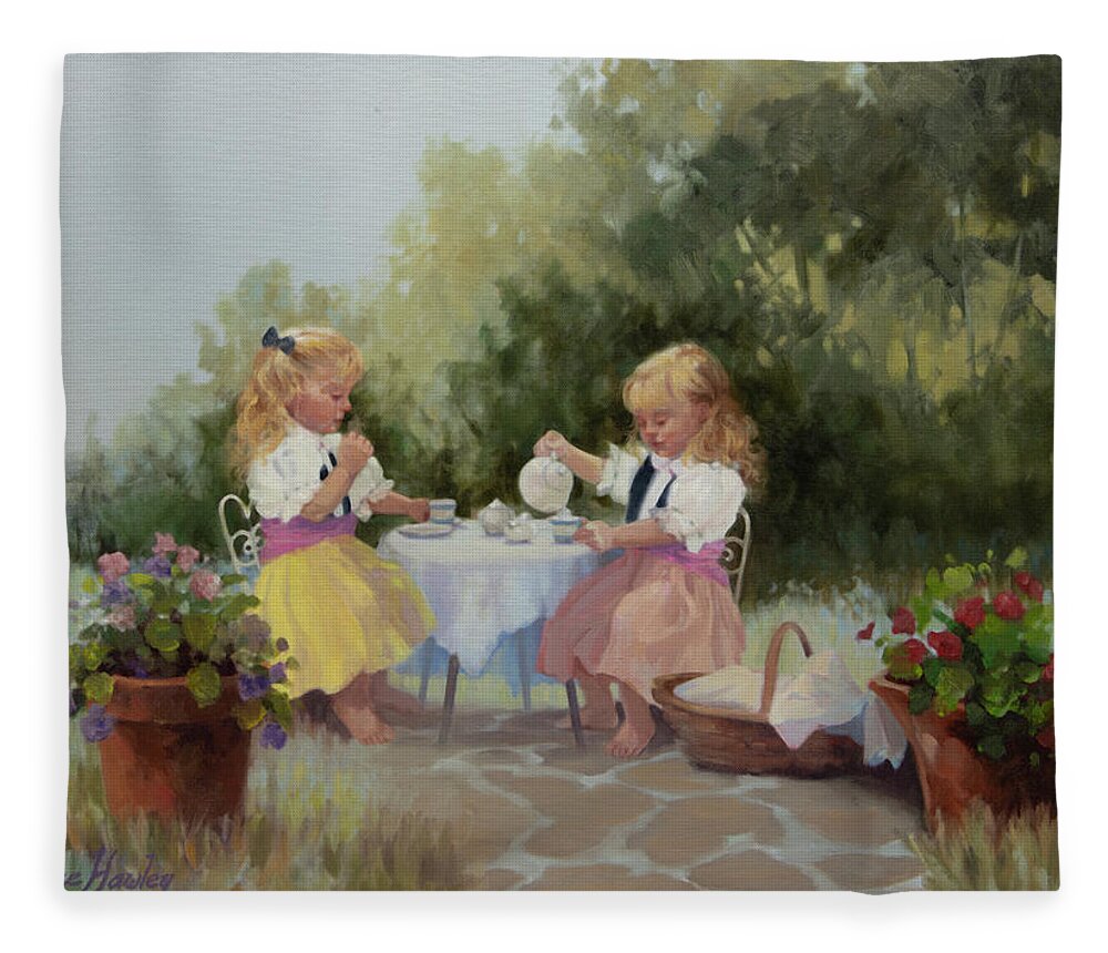 Figurative Art Fleece Blanket featuring the painting Country Tea by Carolyne Hawley