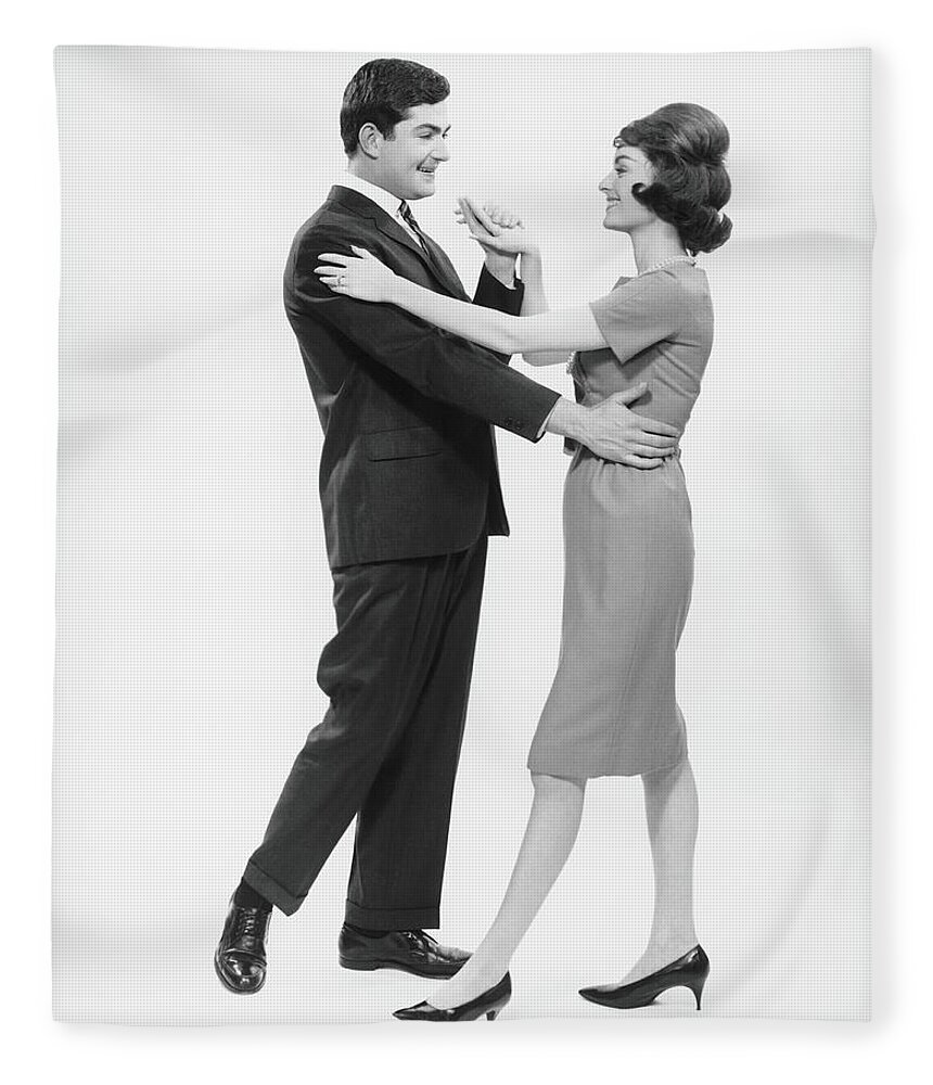Young Men Fleece Blanket featuring the photograph Couple Dancing In Studio, B&w by George Marks