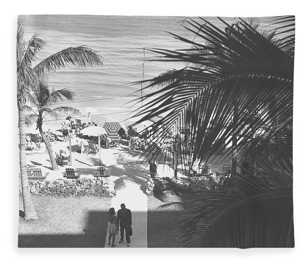 Heterosexual Couple Fleece Blanket featuring the photograph Couple Walking In Path Towards Beach by George Marks