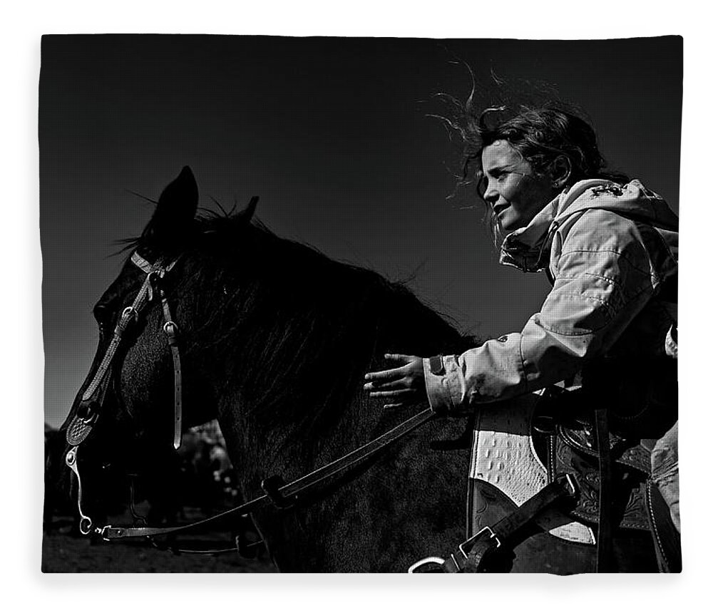 Ranch Fleece Blanket featuring the photograph Cowboy girl on a horse by Julieta Belmont