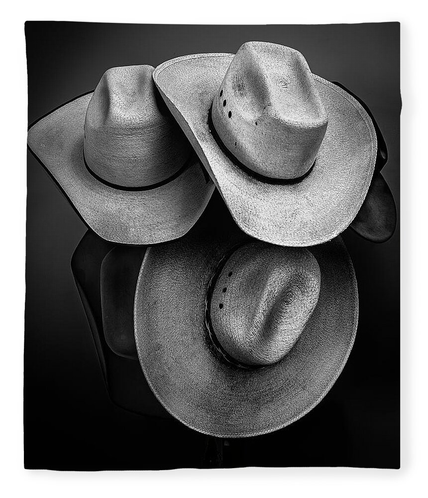 2019 Fleece Blanket featuring the photograph Cowboy Hats in Black and White by James Sage