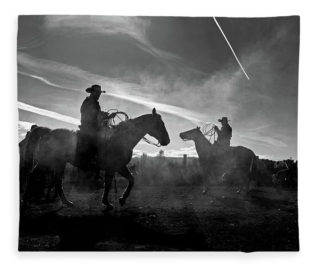 Ranch Fleece Blanket featuring the photograph Cowboys on horses by Julieta Belmont