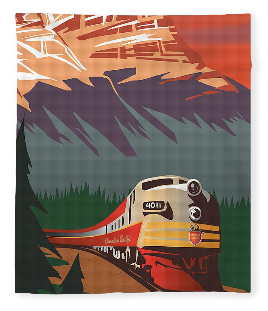 Retro Travel Fleece Blanket featuring the digital art CP Travel by Train by Sassan Filsoof