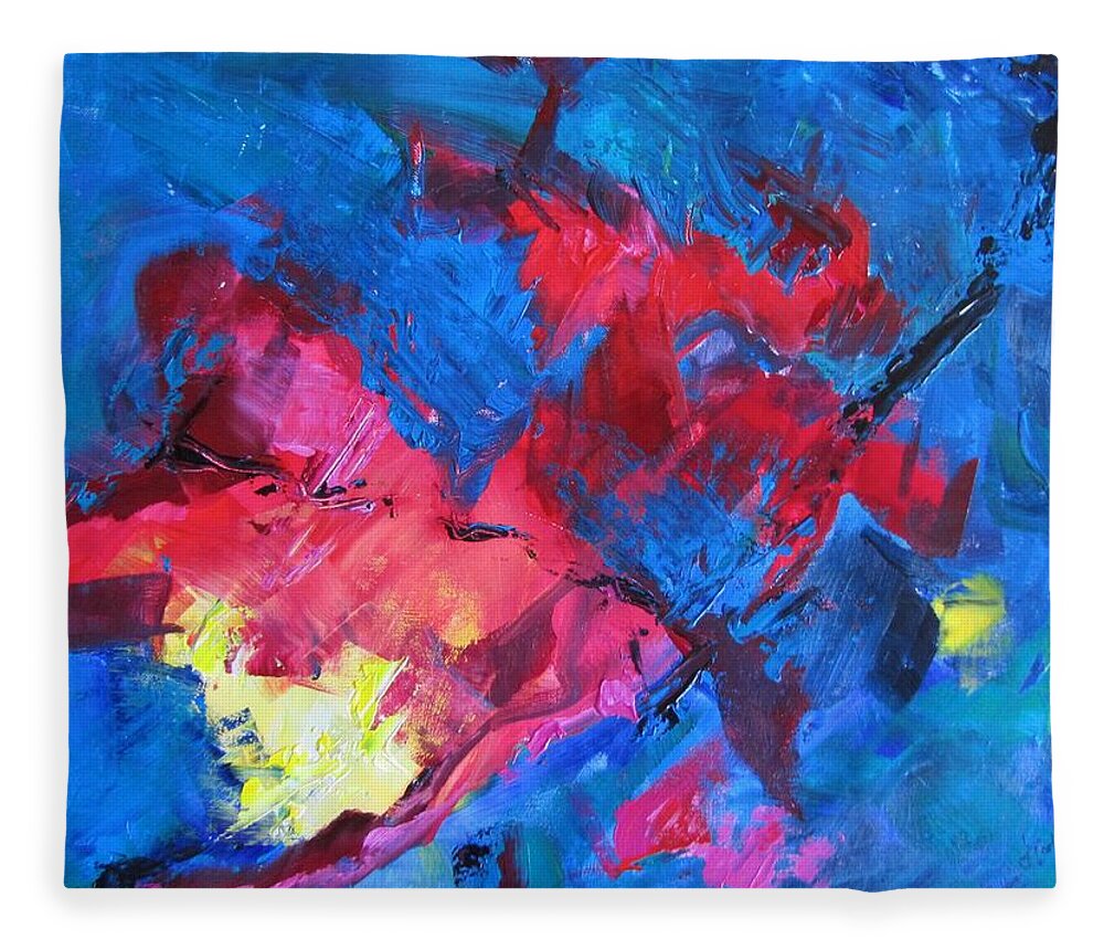 Primary Color Glows Fleece Blanket featuring the painting Crabs in Space by Barbara O'Toole