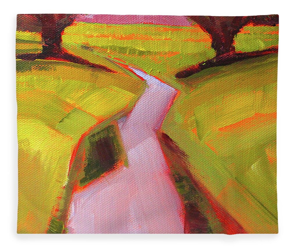 Abstract Landscape Fleece Blanket featuring the painting Creek Bed by Nancy Merkle