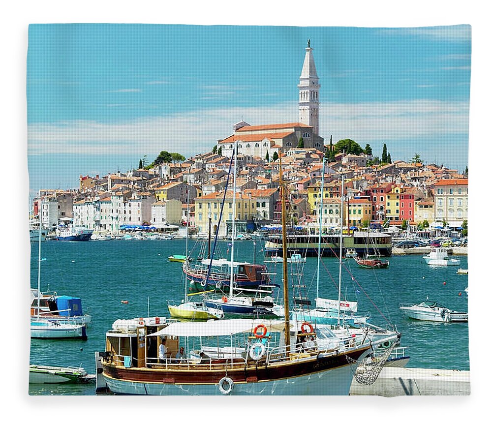 Outdoors Fleece Blanket featuring the photograph Croatia, Istria, Rovinj, Ship In by Wilfried Krecichwost