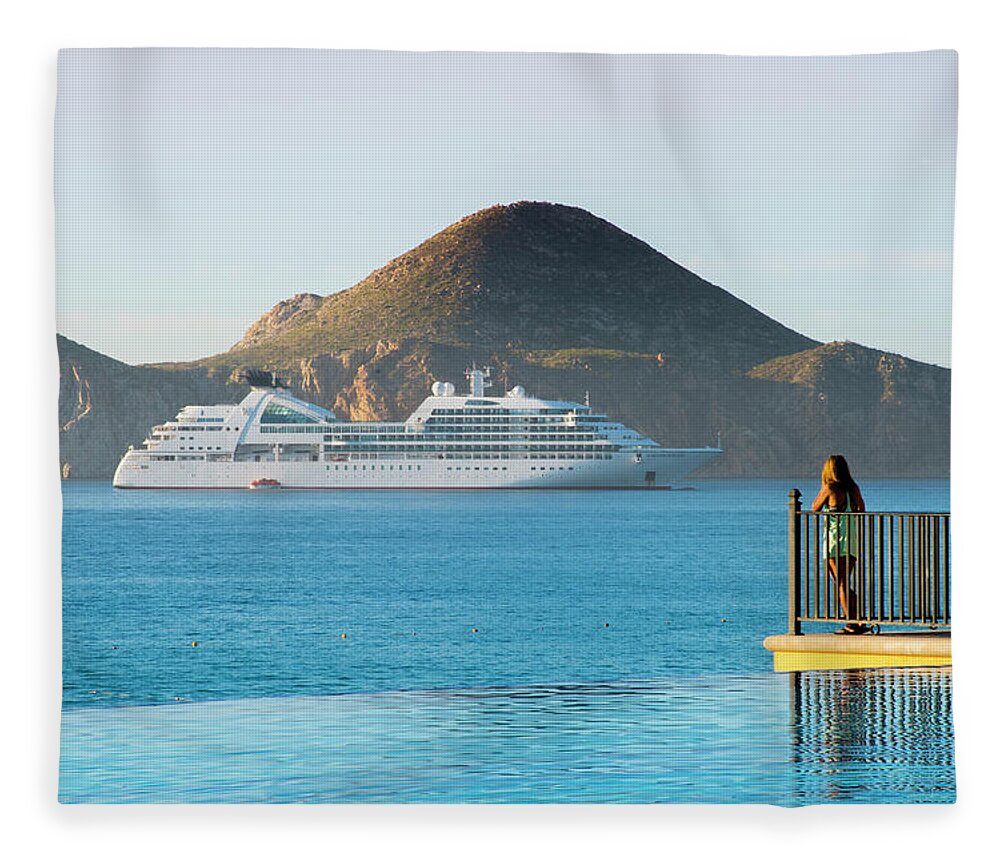 Cabo Fleece Blanket featuring the photograph Cruise Ship View by Bill Cubitt