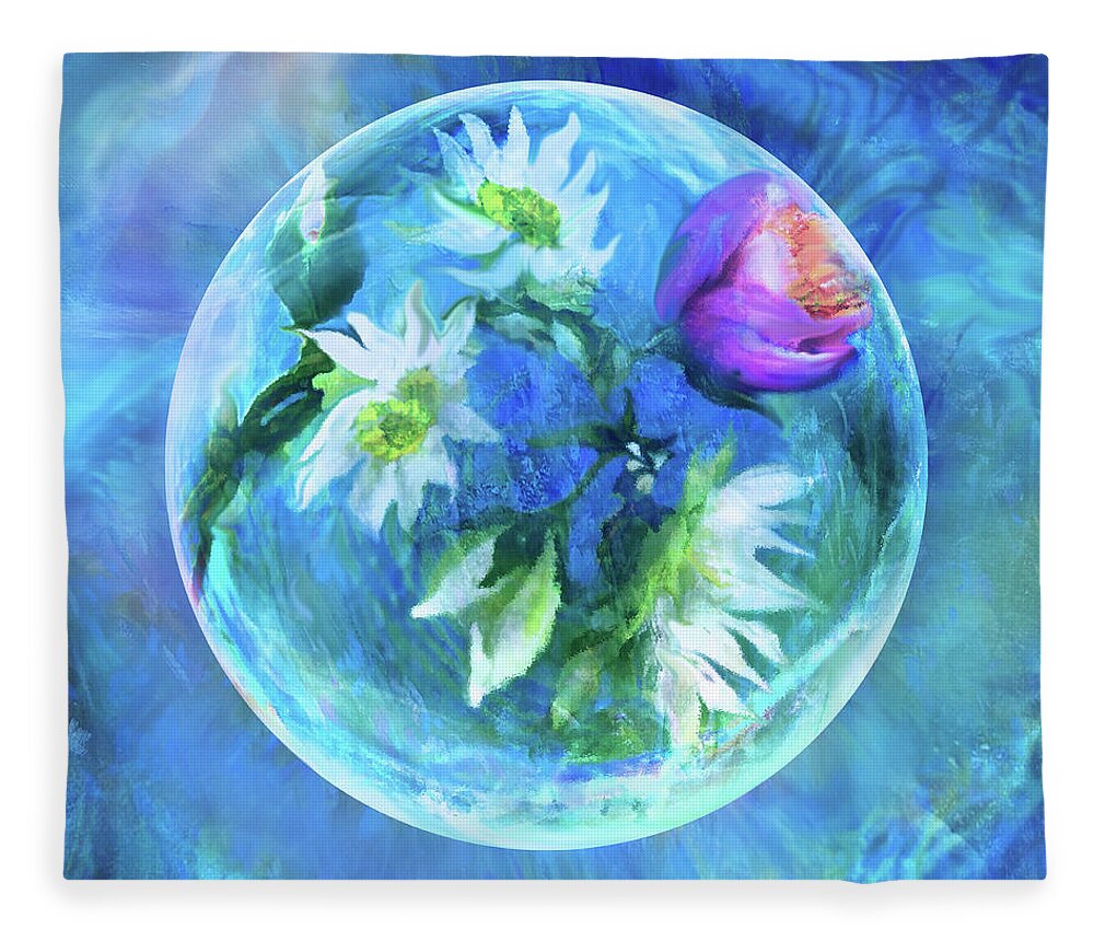 Crystal Globe Fleece Blanket featuring the digital art Crystals of Blue by Robin Moline