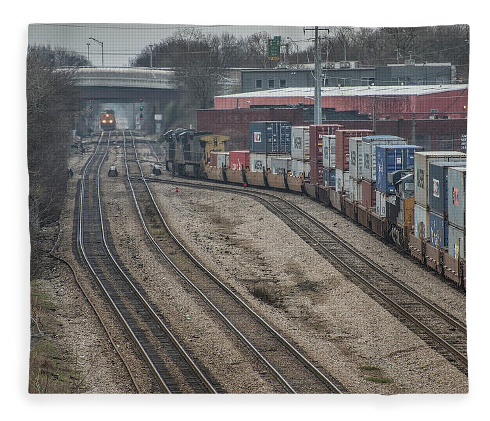 Railroad Fleece Blanket featuring the photograph CSX intermodal Q029 at Nashville TN by Jim Pearson