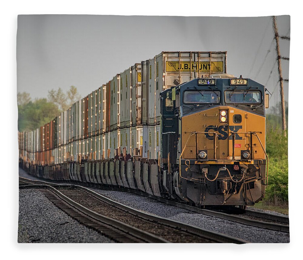Railroad Fleece Blanket featuring the photograph CSX Q028 as it and Q026 at Princeton IN by Jim Pearson
