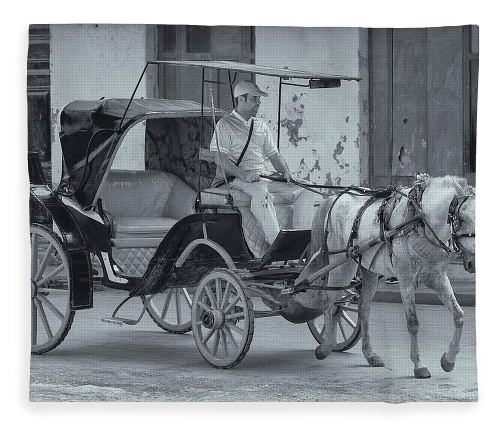 Havana Cuba Fleece Blanket featuring the photograph Cuban Horse Taxi by Tom Singleton