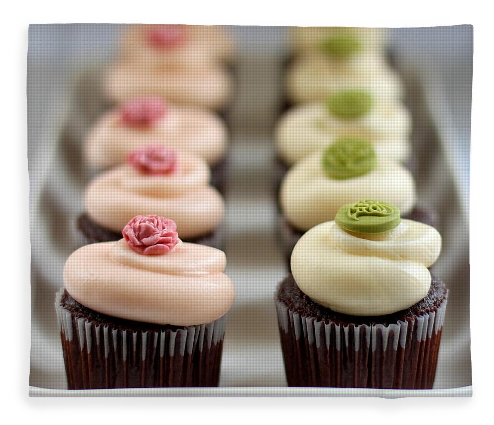 Unhealthy Eating Fleece Blanket featuring the photograph Cupcakes In Line In Tray by Simple & Elegant