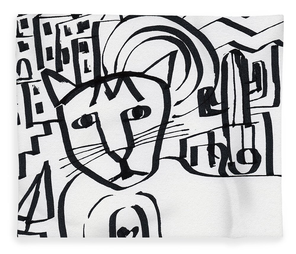 Cat Fleece Blanket featuring the drawing Curious Cat -Art by Linda Woods by Linda Woods