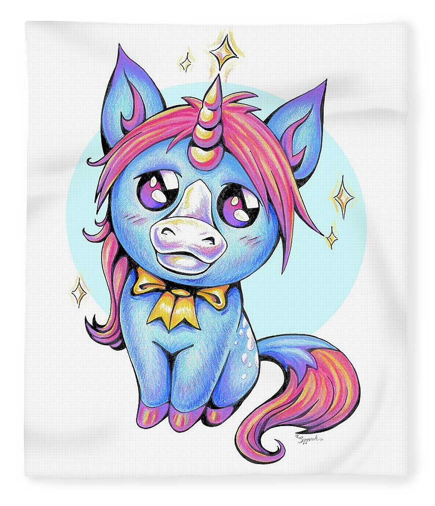 Unicorn Fleece Blanket featuring the drawing Cute Unicorn I by Sipporah Art and Illustration