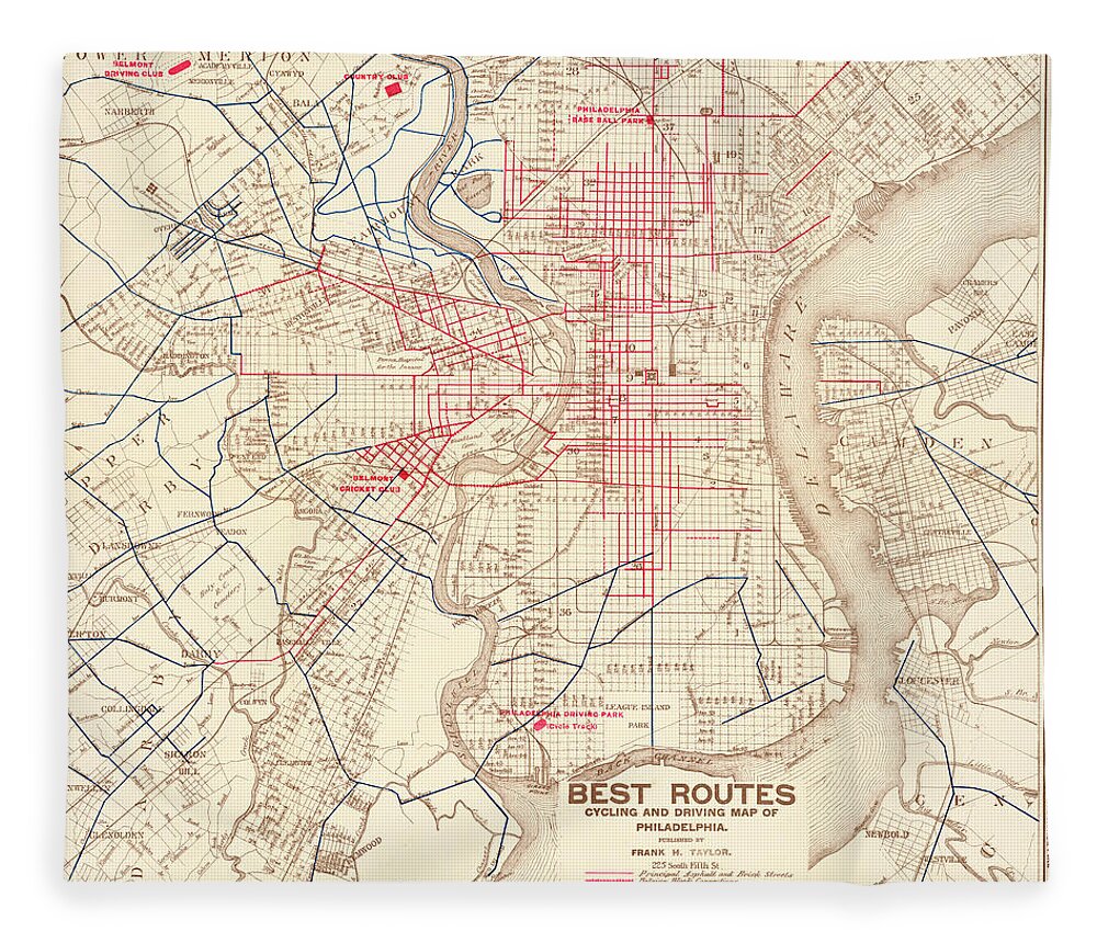Philadelphia Fleece Blanket featuring the mixed media Cyclers' and drivers' best routes in and around Philadelphia by Frank H Taylor