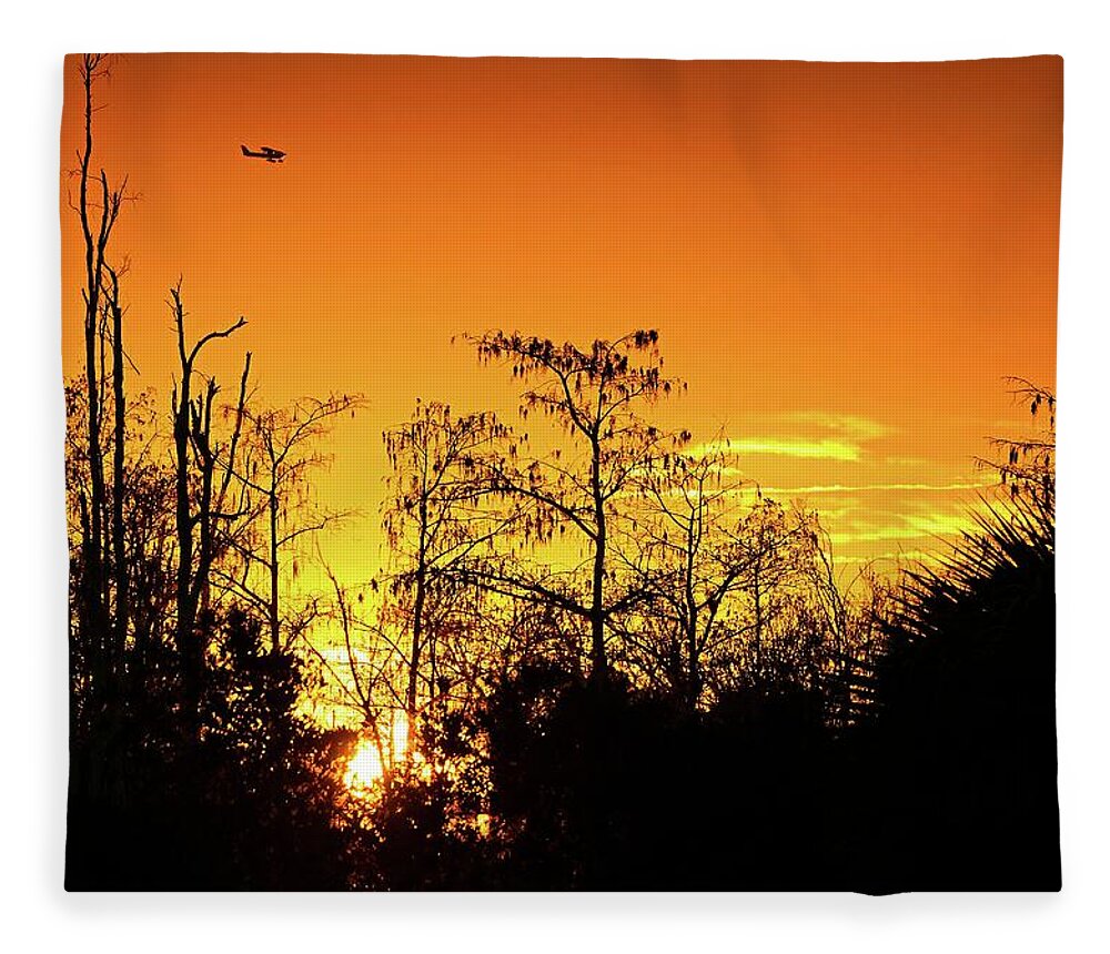 Airplane Fleece Blanket featuring the photograph Cypress Swamp Sunset 3 by Steve DaPonte
