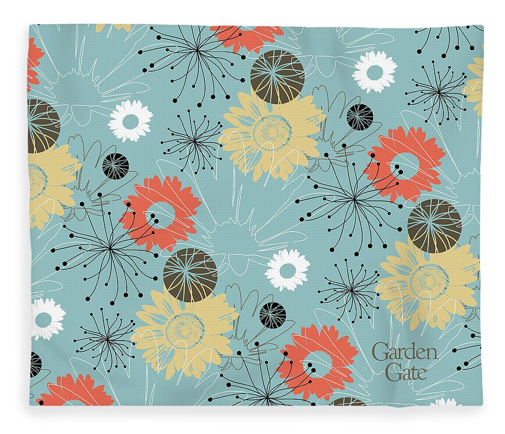 Floral Fleece Blanket featuring the digital art Daisy Pattern with logo by Garden Gate magazine