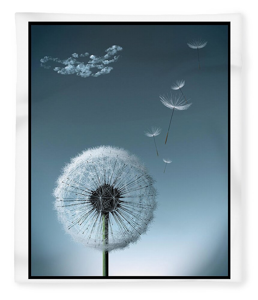 Tranquility Fleece Blanket featuring the photograph Dandelion Gone To Seed, Some Seeds Fly by Artpartner-images
