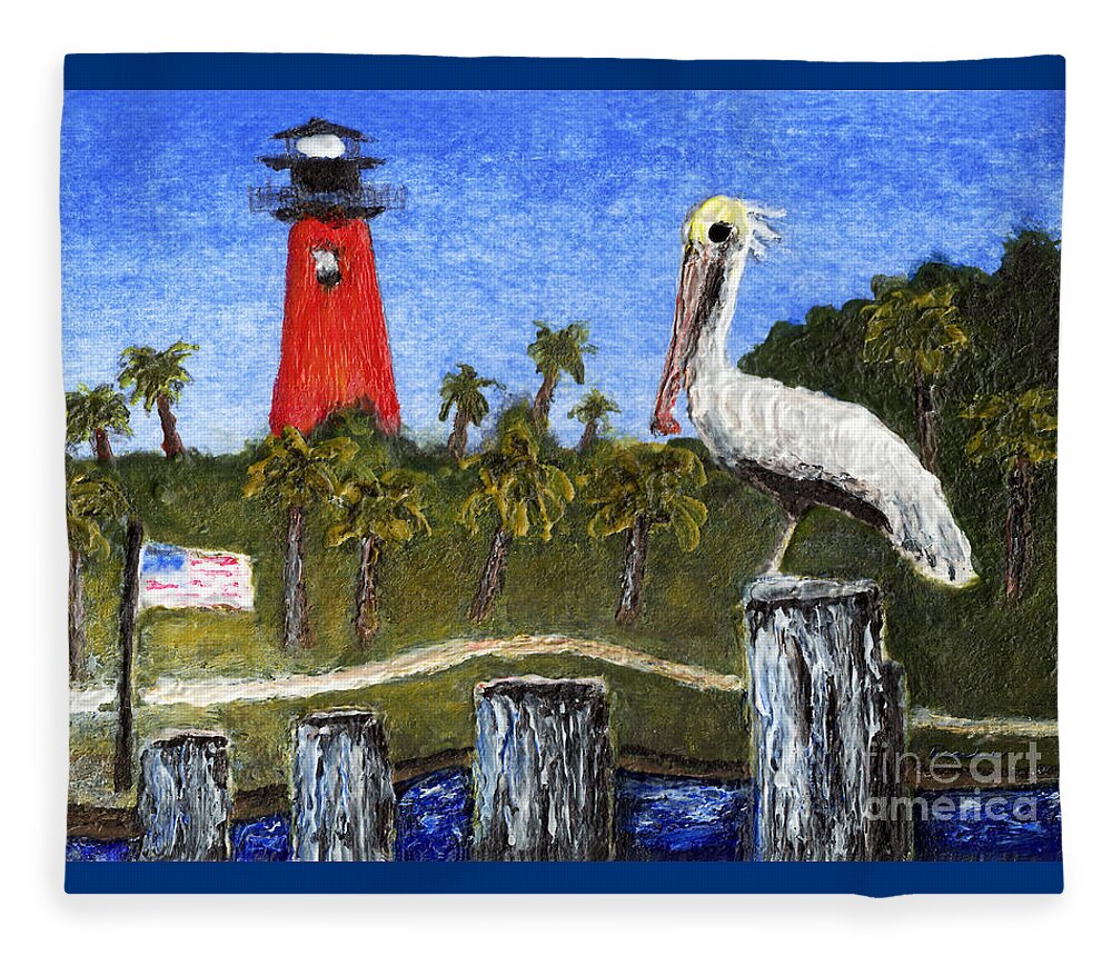 Aceo Fleece Blanket featuring the painting ACEO Dawn at Jupiter Inlet Lighthouse Florida 52a by Ricardos Creations