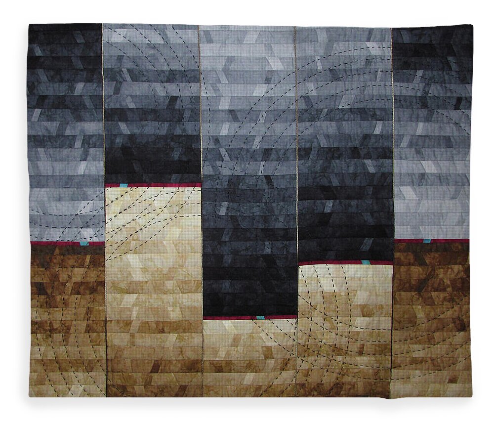 Art Quilt Fleece Blanket featuring the tapestry - textile Daybreak is Your Midnight by Pam Geisel