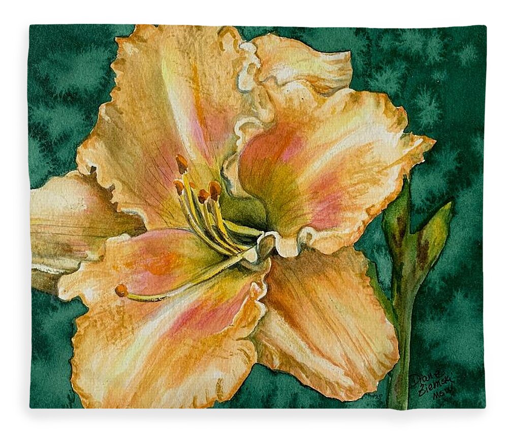  Fleece Blanket featuring the painting Daylily O by Diane Ziemski