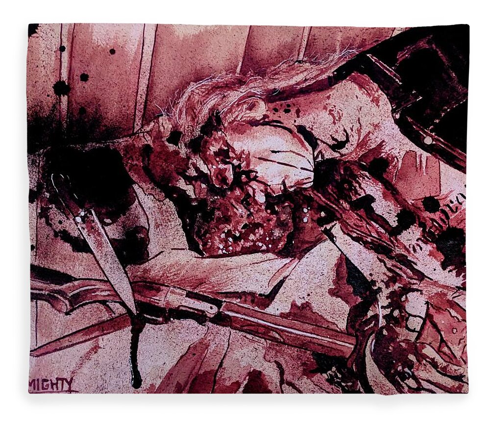 Ryan Almighty Fleece Blanket featuring the painting DEAD / MAYHEM fresh blood by Ryan Almighty