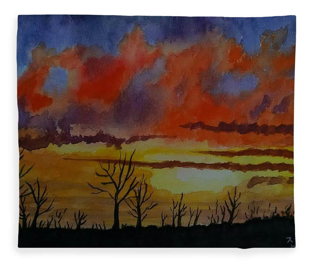 Sunset Fleece Blanket featuring the painting December Evening in Kentucky by Helian Cornwell