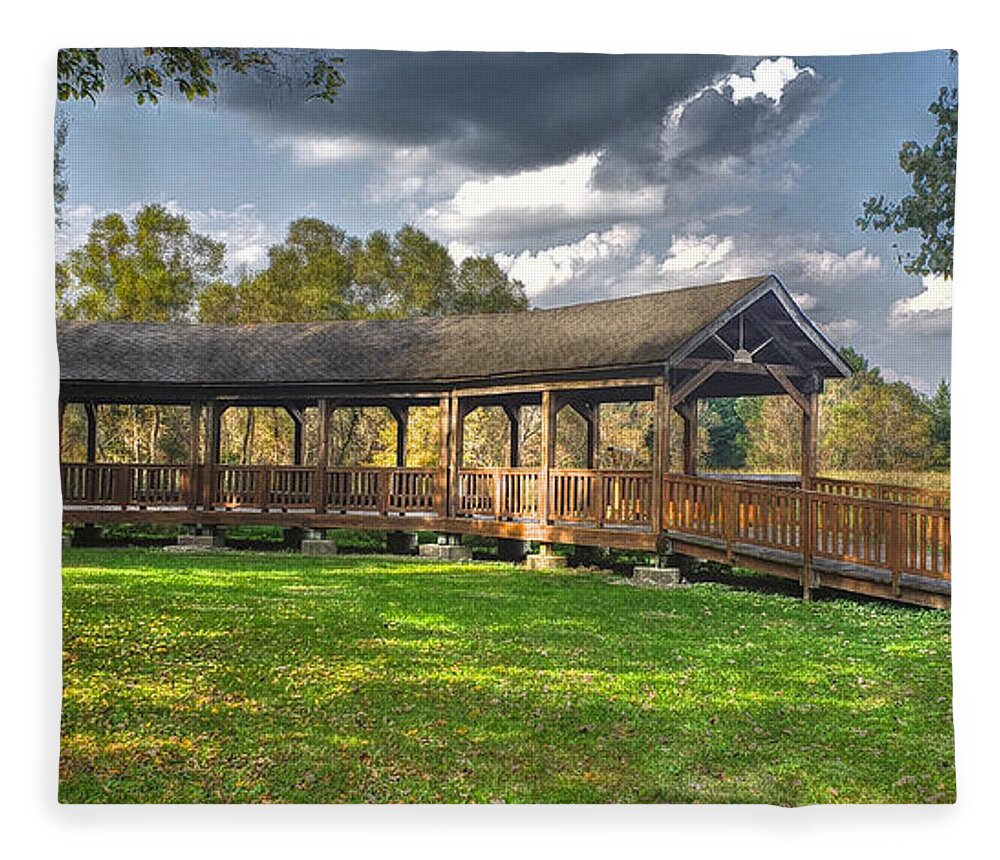 Nature Fleece Blanket featuring the photograph Deck at Pickerington Ponds by Jeremy Lankford
