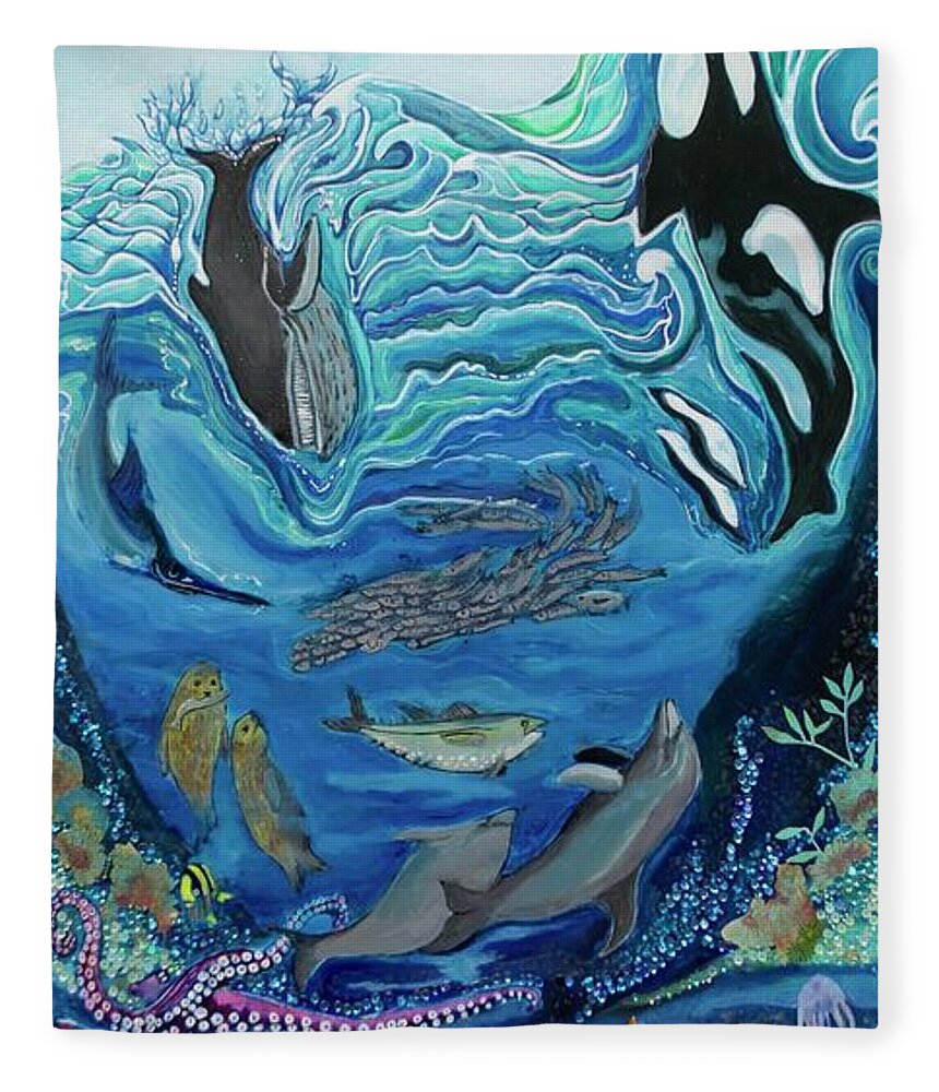 Ocean Fleece Blanket featuring the painting Deep Sea Treasures by Patricia Arroyo