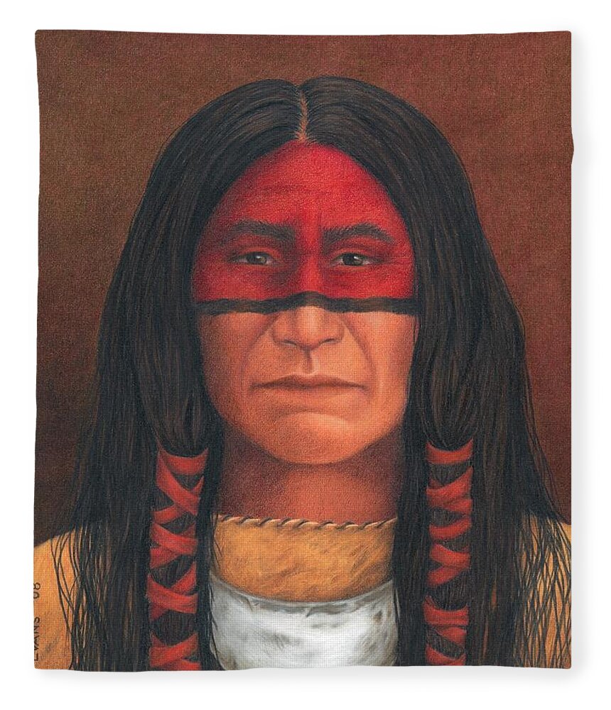 Native American Portrait. American Indian Portrait. Fleece Blanket featuring the painting Delaware Warrior by Valerie Evans