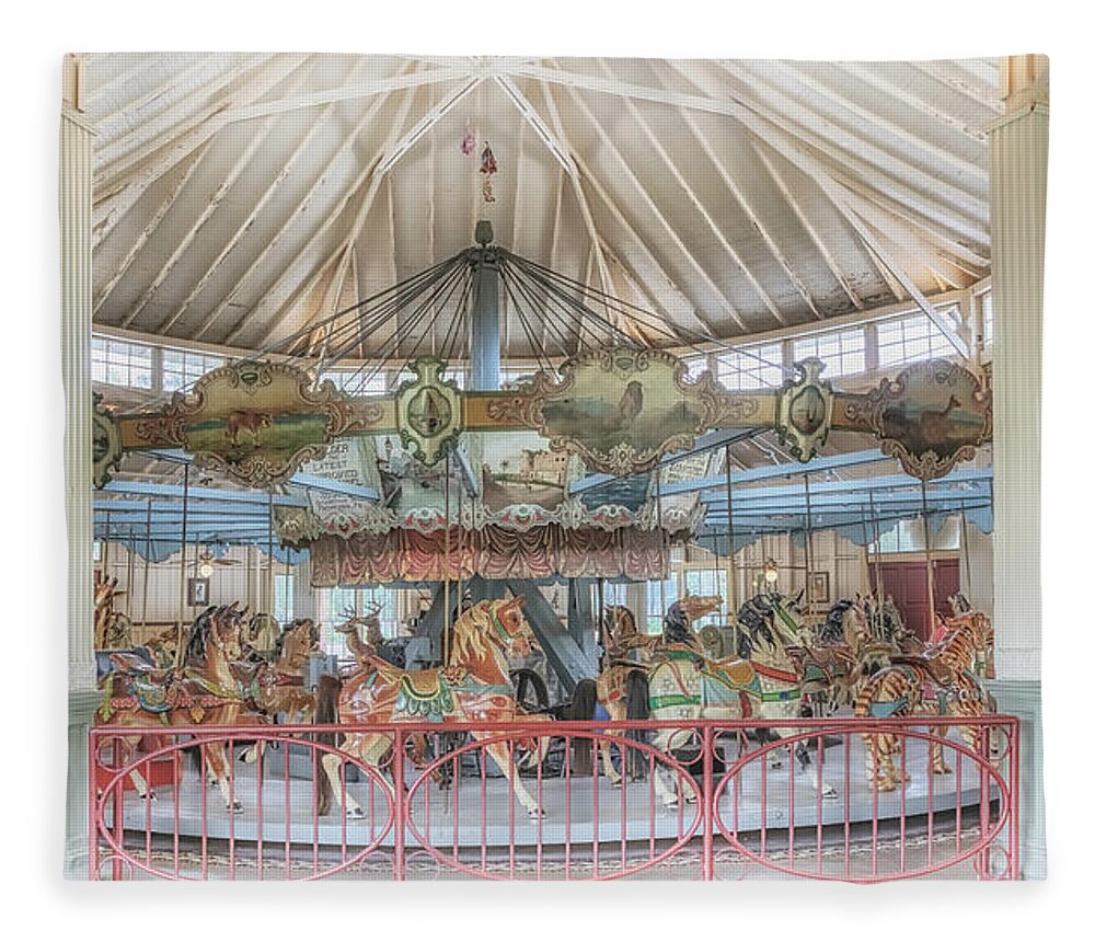 Carousel Fleece Blanket featuring the photograph Dentzel Carousel by Susan Rissi Tregoning
