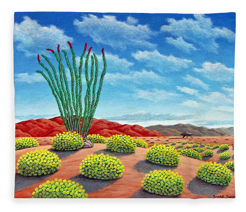 Desert Fleece Blanket featuring the painting Desert Landing by Snake Jagger