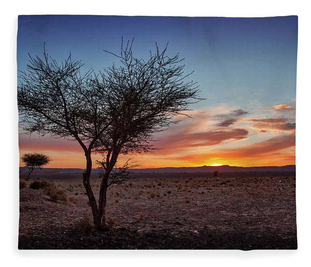 Morocco Fleece Blanket featuring the photograph Desert Sunset by Peter OReilly