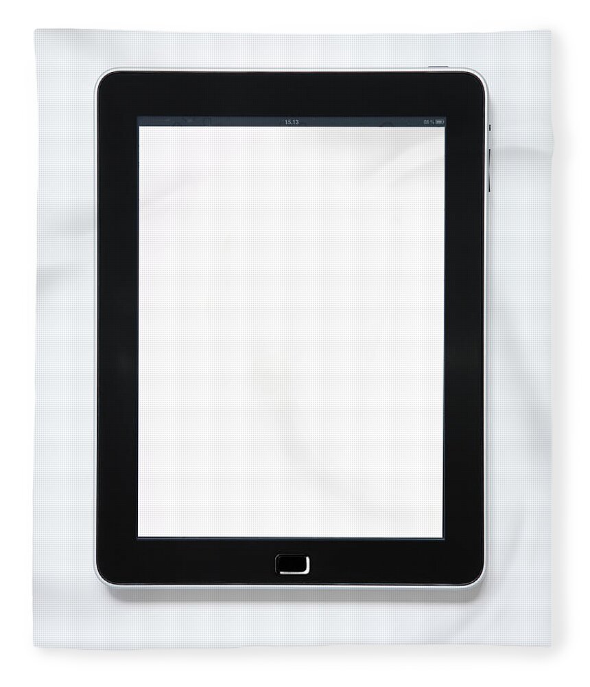 Empty Fleece Blanket featuring the photograph Digital Tablet With A Blank White by Vincenzo Lombardo