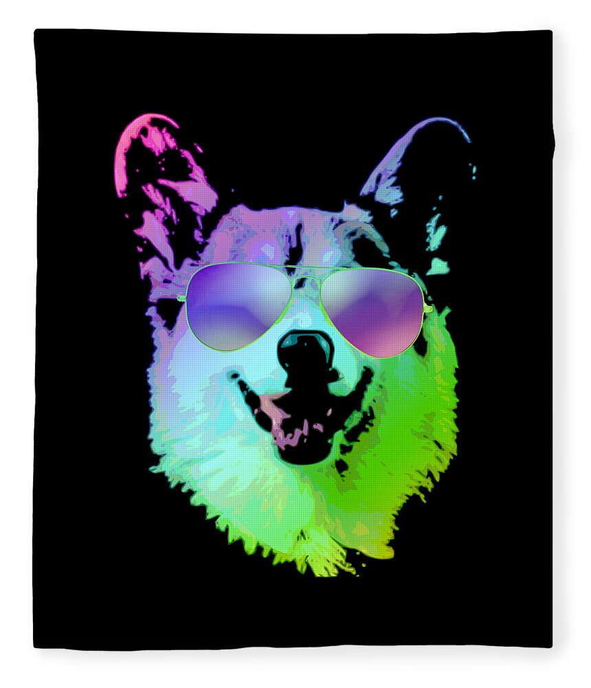 Corgi Fleece Blanket featuring the digital art DJ Corgi With Sunglasses by Filip Schpindel