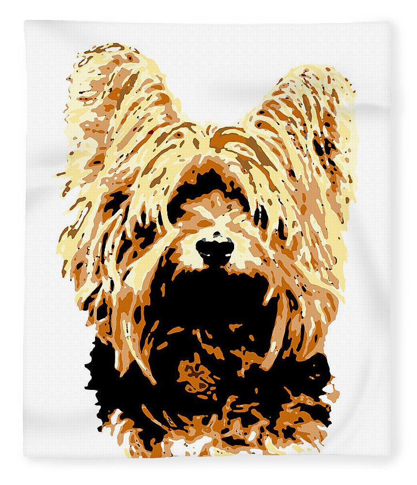 Dog Fleece Blanket featuring the digital art Dog 147 Yorkshire by Lucie Dumas