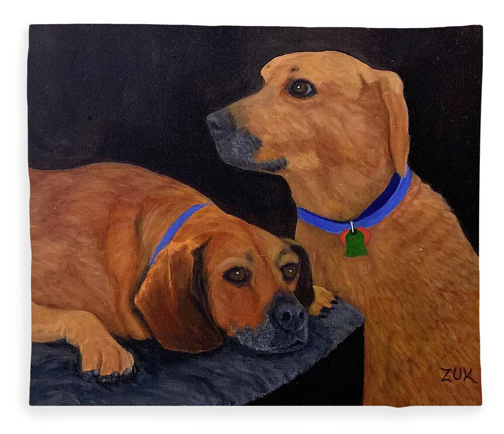 Dog Fleece Blanket featuring the painting Dog Love by Karen Zuk Rosenblatt