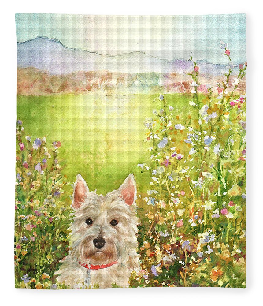 Dog Painting Fleece Blanket featuring the painting Doggie Heaven by Anne Gifford