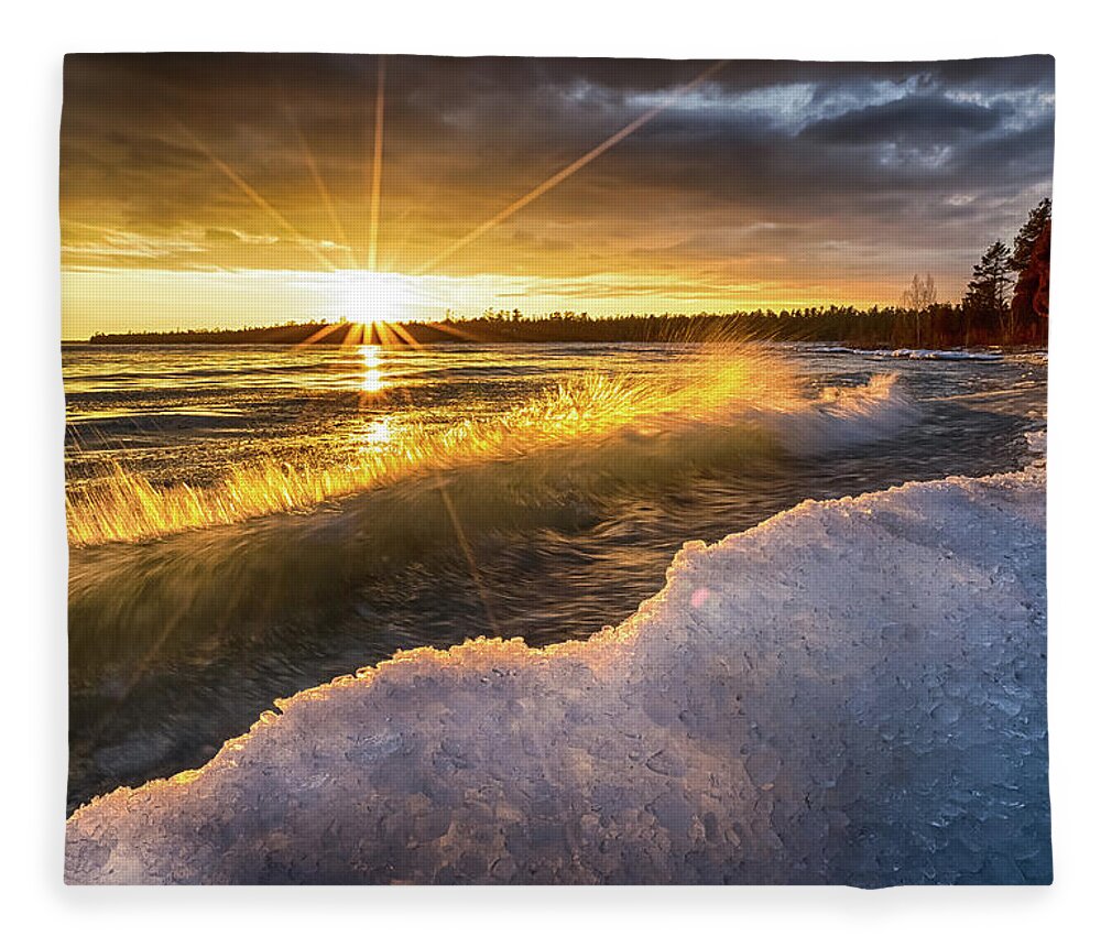 Sunset Fleece Blanket featuring the photograph Door County Sunset by Brad Bellisle
