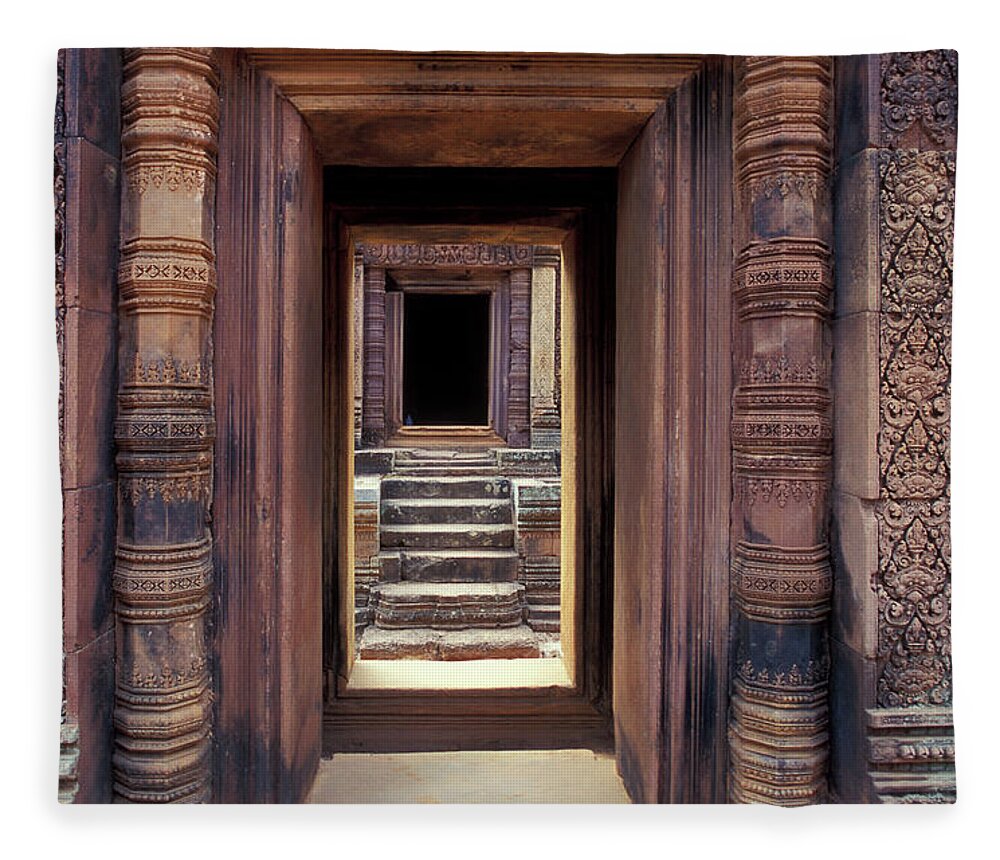 Steps Fleece Blanket featuring the photograph Doorway, Angkor Wat, Cambodia by James Gritz