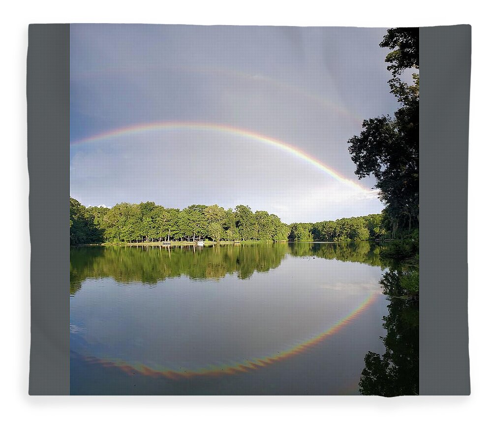Rainbows Fleece Blanket featuring the photograph Double Rainbow over the Lake by Karen Stansberry