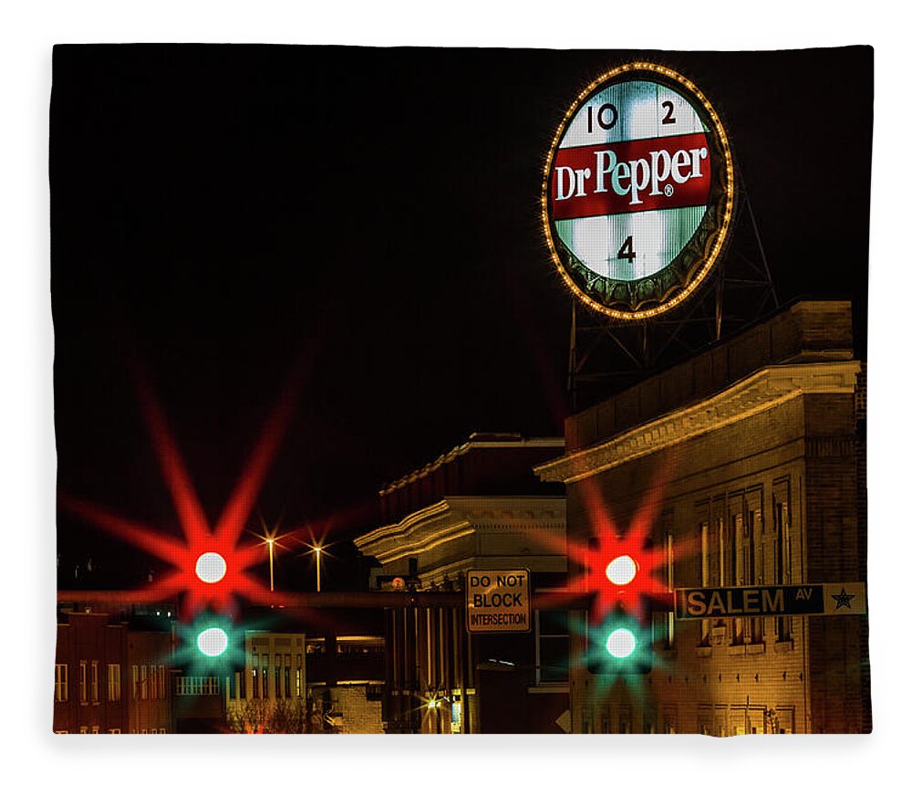  Dr Pepper Sign Neon Sign Fleece Blanket featuring the photograph Dr Pepper Neon Sign Roanoke, Virginia. by Julieta Belmont