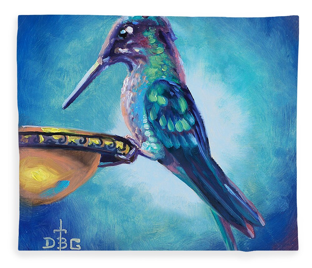 Humming Bird Fleece Blanket featuring the painting Drink Break by David Bader