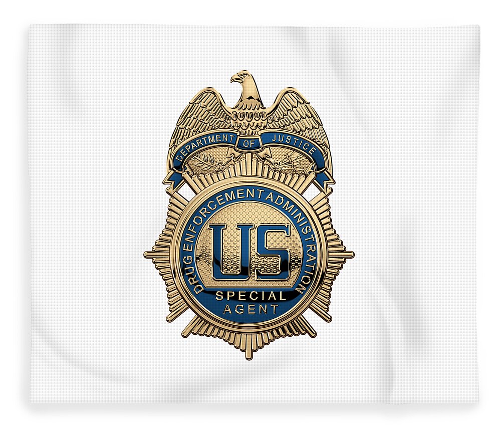  ‘law Enforcement Insignia & Heraldry’ Collection By Serge Averbukh Fleece Blanket featuring the digital art Drug Enforcement Administration - D E A Special Agent Badge over White Leather by Serge Averbukh