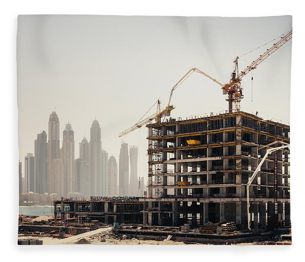 Working Fleece Blanket featuring the photograph Dubai Construction by Borchee