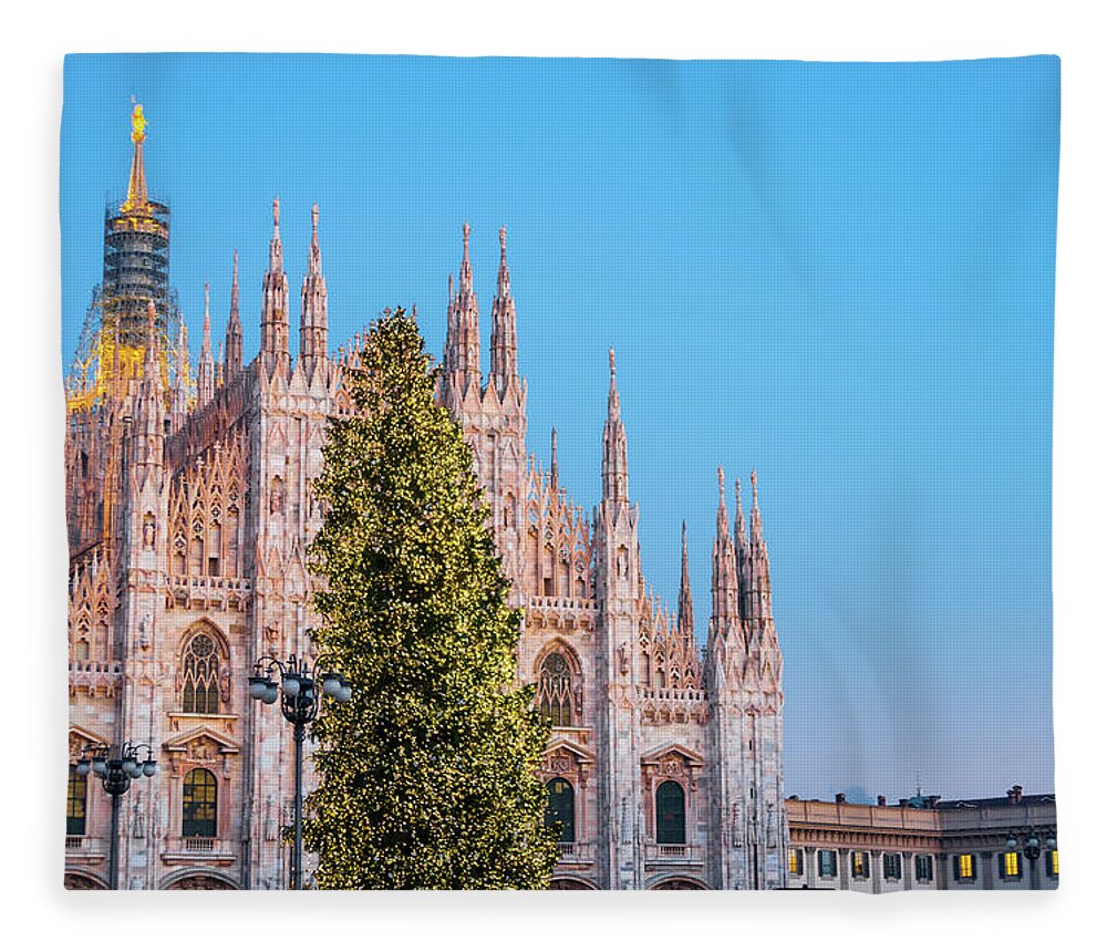 Gothic Style Fleece Blanket featuring the photograph Duomo Di Milano At Christmas by Mmac72