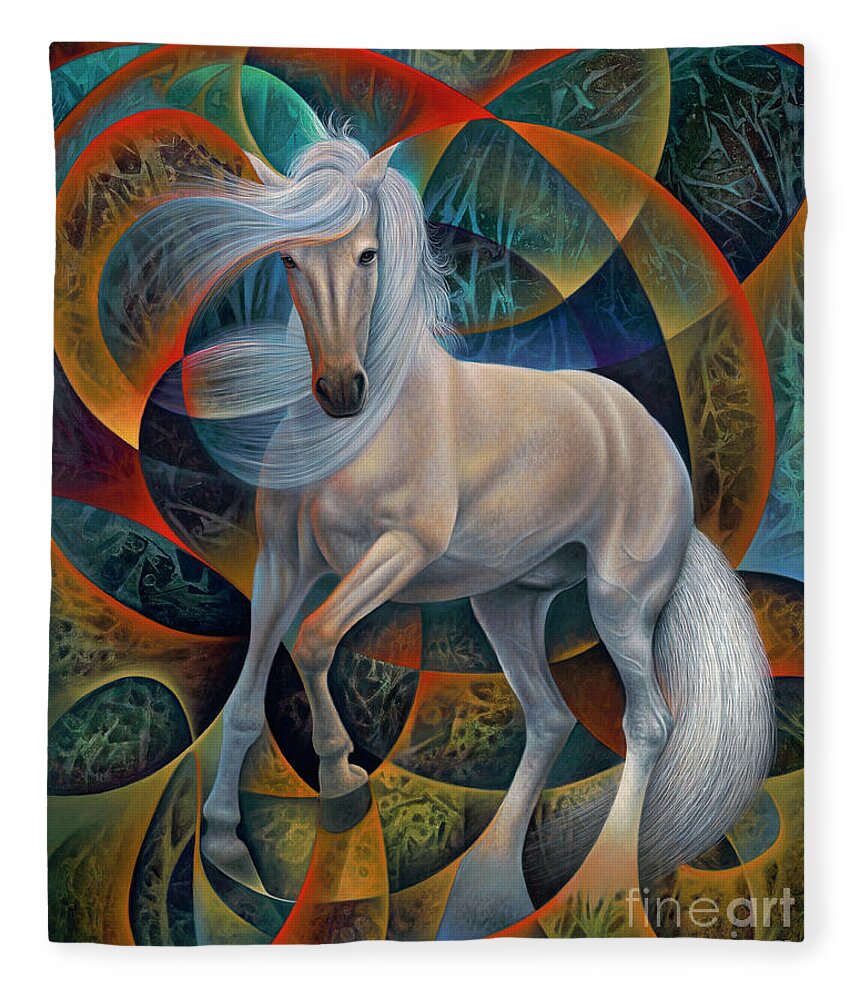 Horse Fleece Blanket featuring the painting Dynamic Stallion by Ricardo Chavez-Mendez