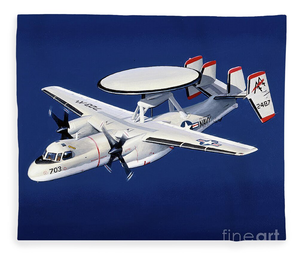 Military Aircraft Fleece Blanket featuring the painting Grumman E-2A Hawkeye by Jack Fellows