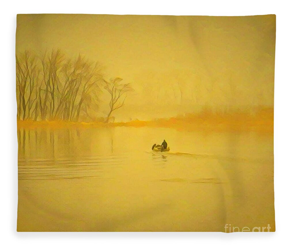 Mississippi River Fleece Blanket featuring the painting Early Morning Fisherman by Marilyn Smith