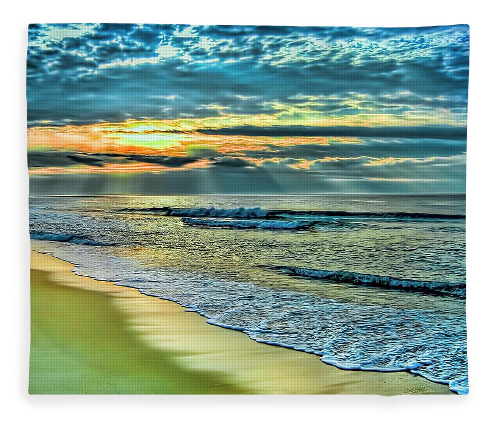 Sun Fleece Blanket featuring the photograph East Beach at Dawn by Cordia Murphy